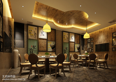长沙忆食间餐厅空间设计-装修设计效果图-王武林设计师作品-设计本